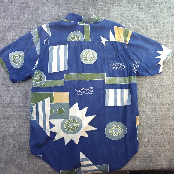 Vintage Territory Ahead Shirt Medium Blue Aztec Geometric Short Sleeve Rayon - Picture 9 of 10